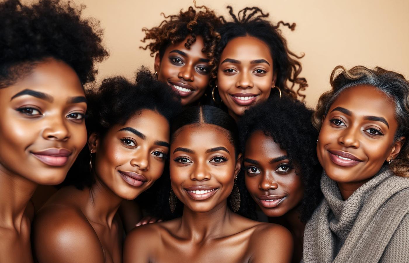 Diverse group of women of different skin tones celebrating inclusive beauty