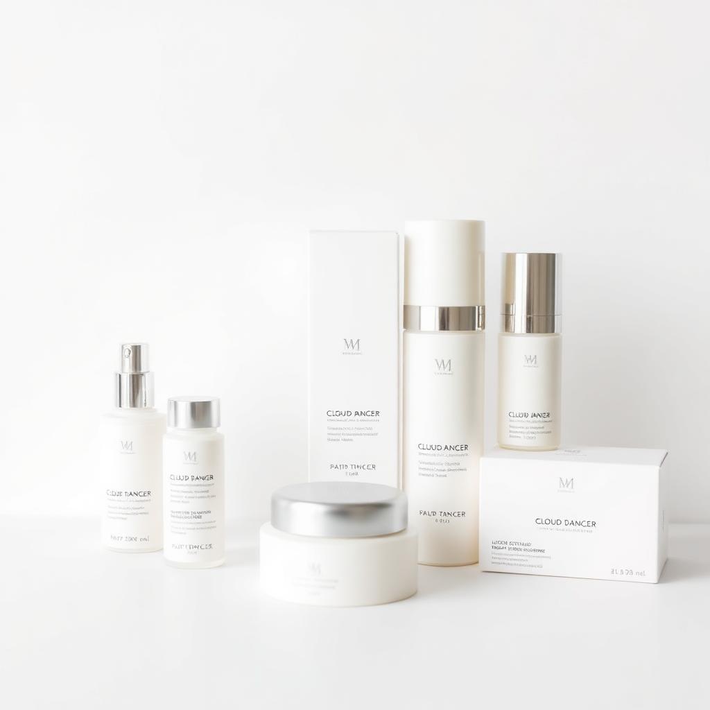 Minimalist cosmetic packaging using Pantone Cloud Dancer