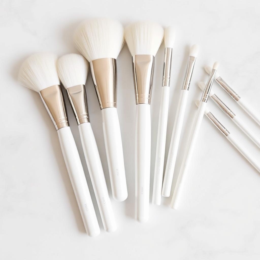White makeup brush handles matched to Pantone Cloud Dancer